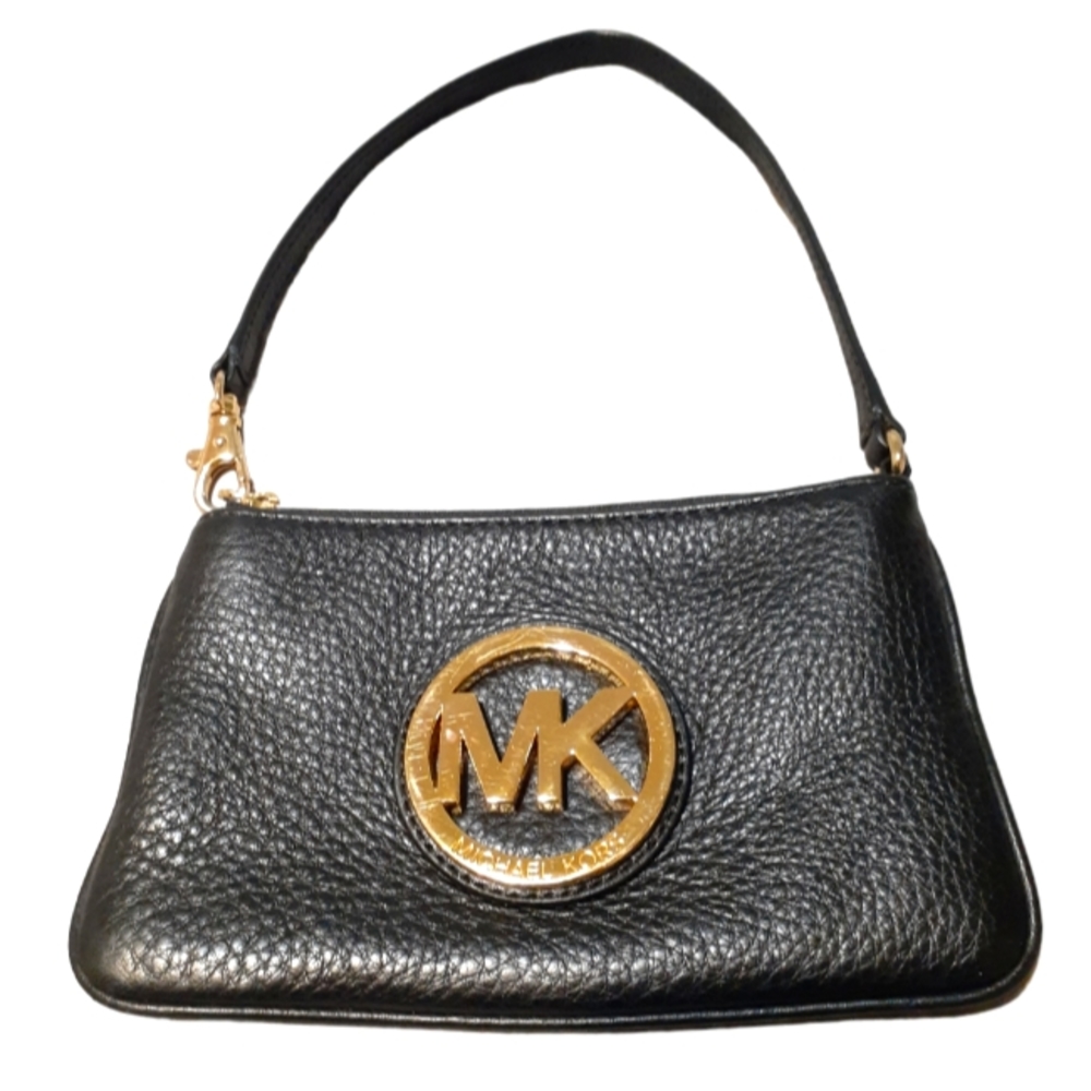 EUC Michael Kors Fulton Black Genuine Leather Wristlet